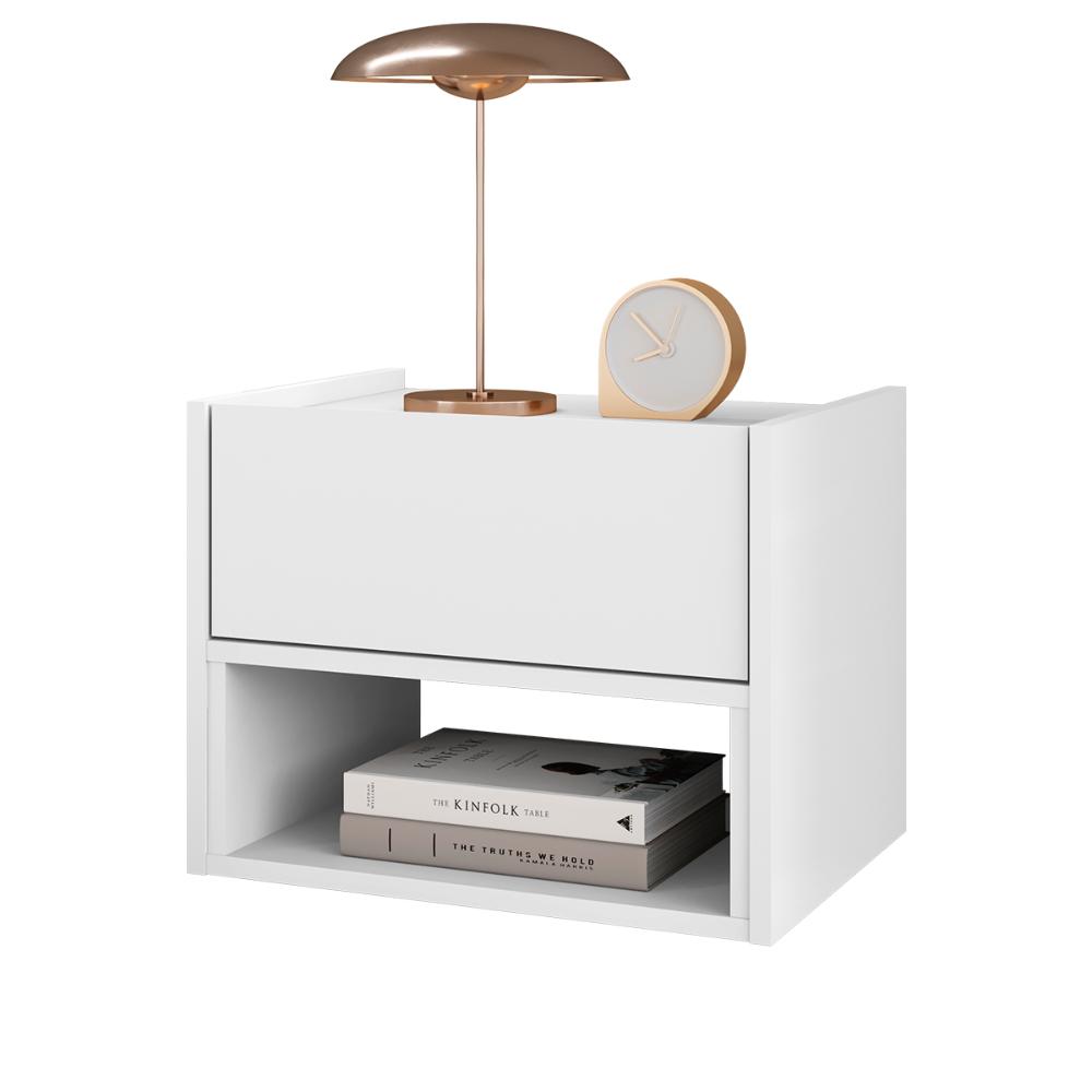 Mesa de Cabeceira Quarto Florença Suspensa com 1 Gaveta Branco