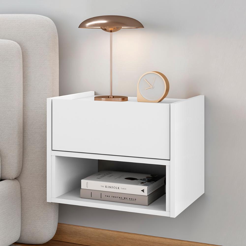Mesa de Cabeceira Quarto Florença Suspensa com 1 Gaveta Branco