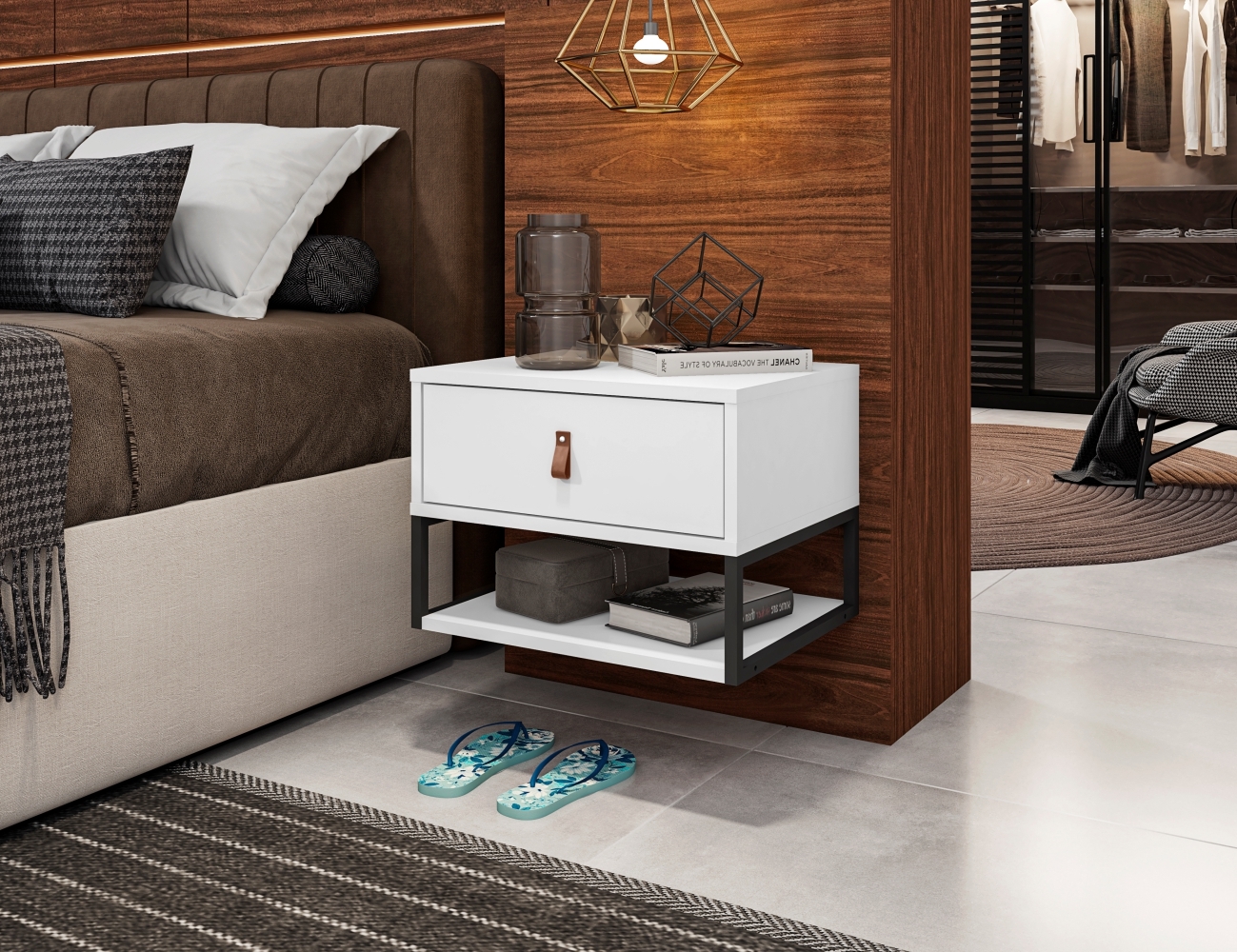 Mesa de Cabeceira Suspensa Hampton Branco