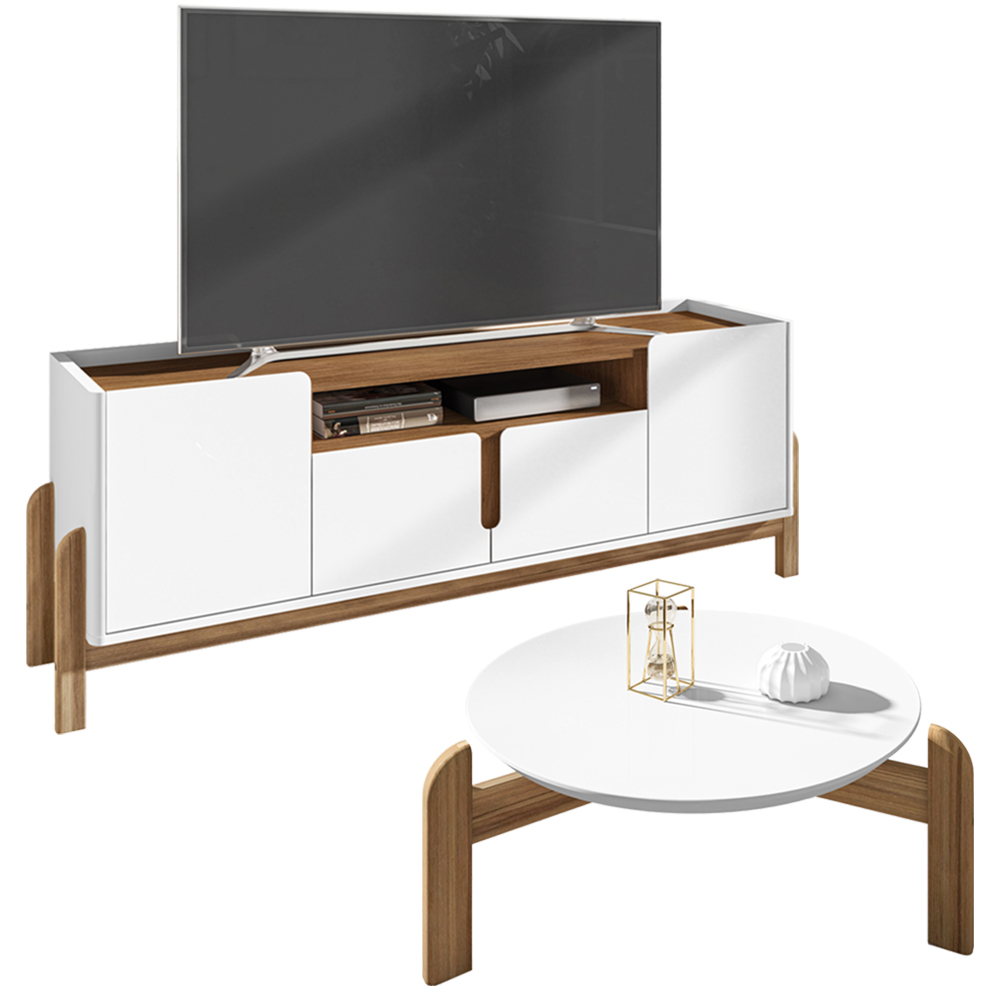Mesa de Centro 006008 e Rack Para TV 011080 Branco Cedro DCASA