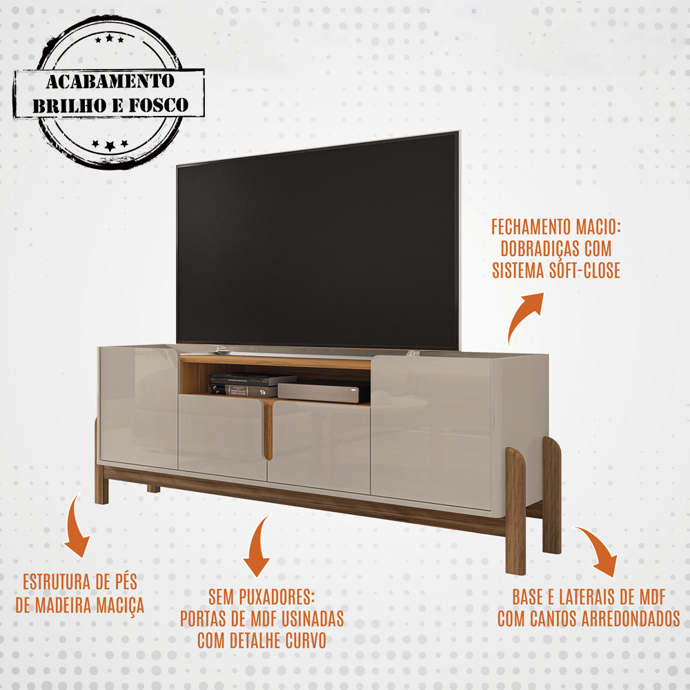 Mesa de Centro 006008 e Rack Para TV 011080 Off White Cedro DCASA