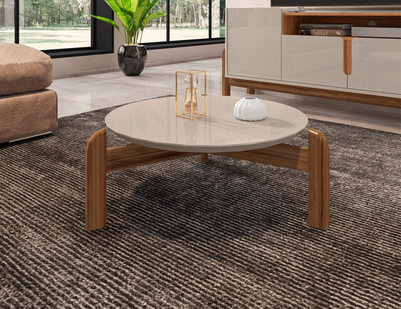 Mesa de Centro Julliane Off White/Cedro