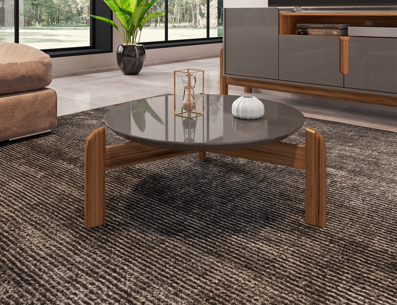 Mesa de Centro Julliane Pérola/Cedro