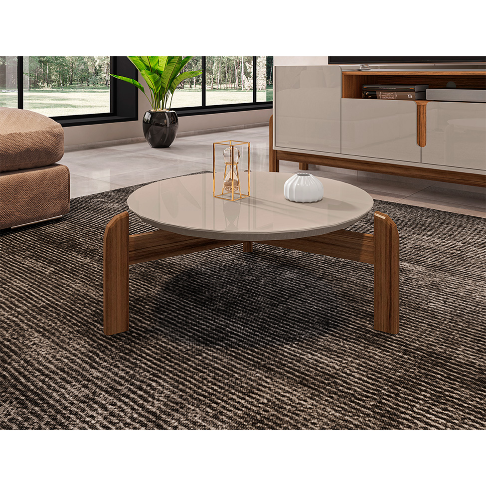 Mesa de Centro Lizz Off White e Cedro