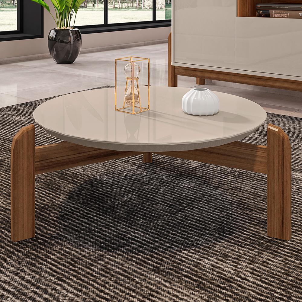 Mesa de Centro Lizz Redonda Off White/Cedro - Casa D