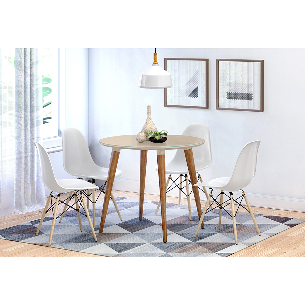 Mesa de Jantar Redonda com Tampo de Vidro Veneza Off White 90 cm