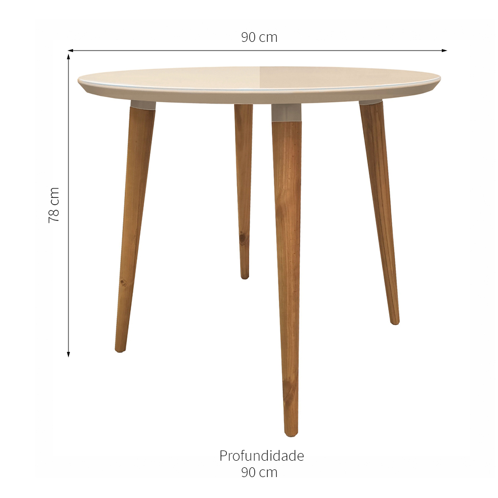 Mesa de Jantar Redonda com Tampo de Vidro Veneza Off White 90 cm