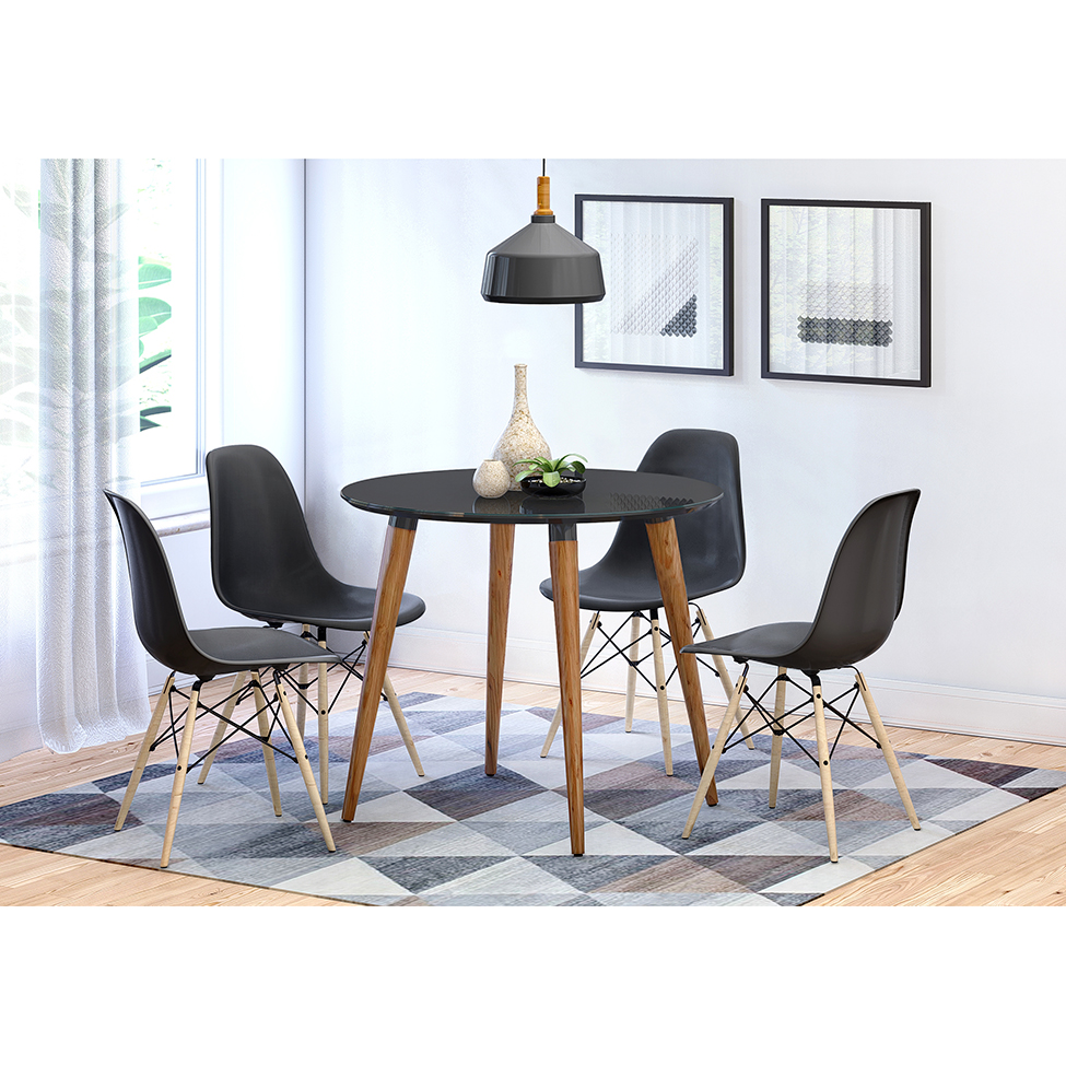 Mesa de Jantar Redonda com Tampo de Vidro Veneza Preta 90 cm