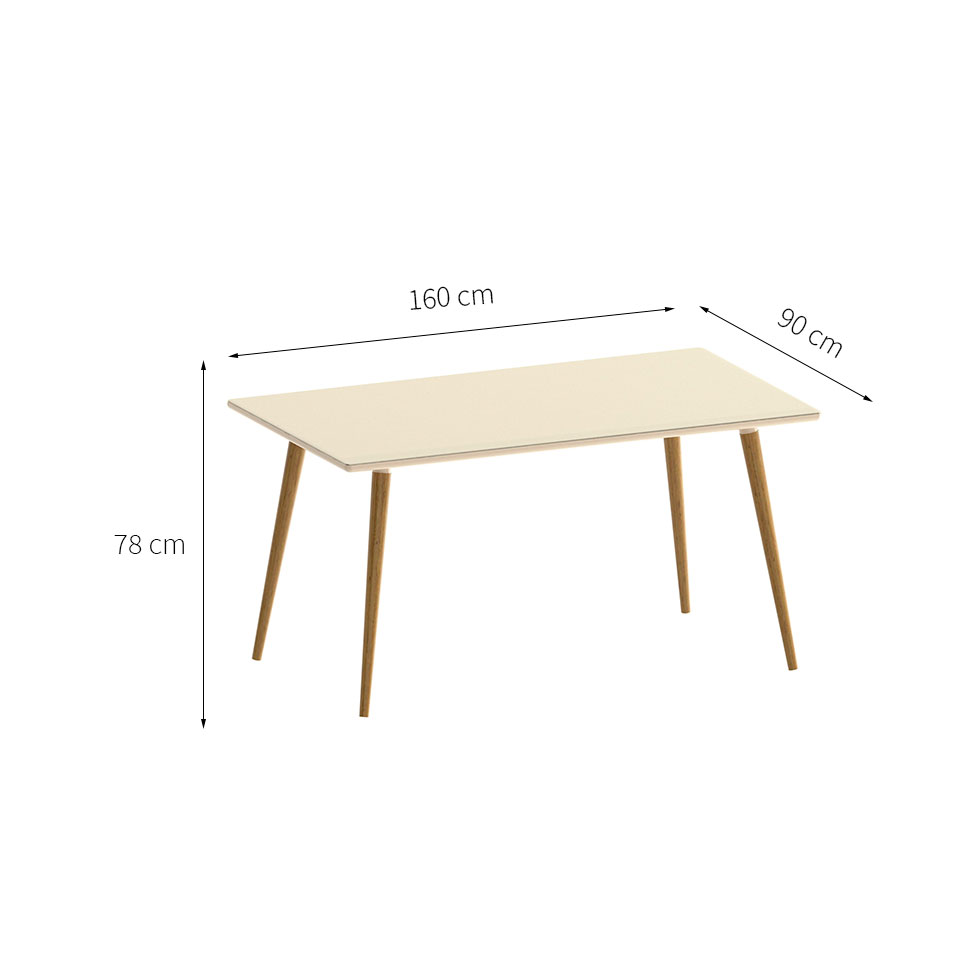 Mesa de Jantar Retangular com Tampo de Vidro Veneza Plus Off White e Noce 160 cm