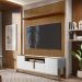 Painel Frisado 220x180 Cm E Rack 4 Portas 190 Cm Branco Cedro DCASA