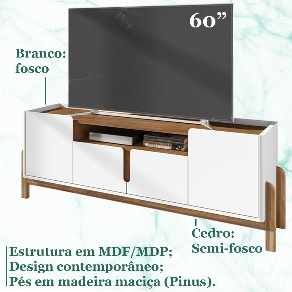 Painel Frisado 220x180 Cm E Rack 4 Portas 190 Cm Branco Cedro DCASA