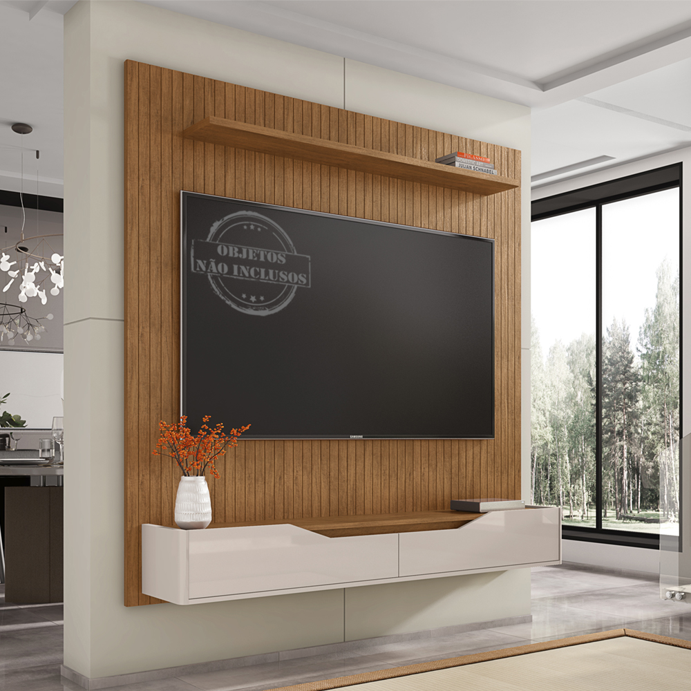 Painel Frisado Suspenso Tv 60 Pol 160 Cm 011090 Cedro Off White DCASA