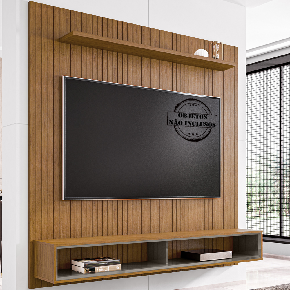 Painel Ripado Suspenso Tv 60 Pol 180 Cm 011088 Cedro Cinza Perola DCASA