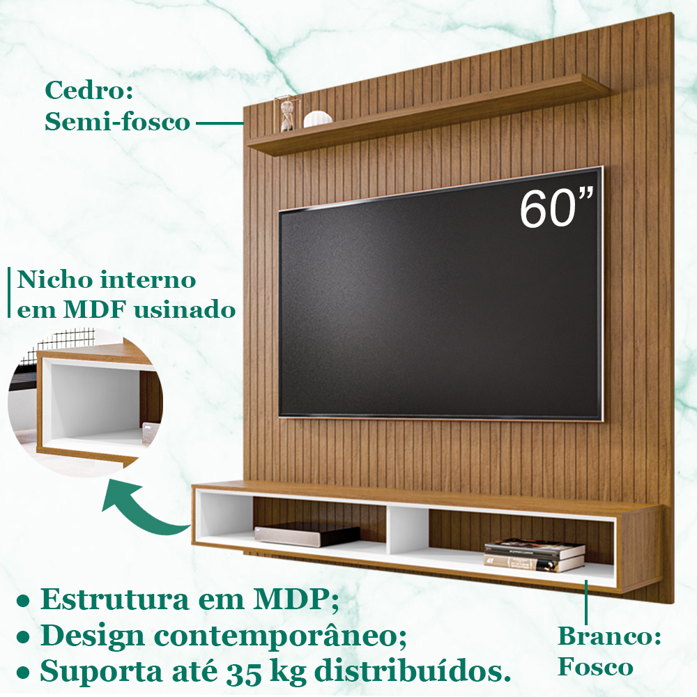 Painel Ripado Suspenso Tv 60 Pol 220 Cm 011089 Cedro Branco DCASA