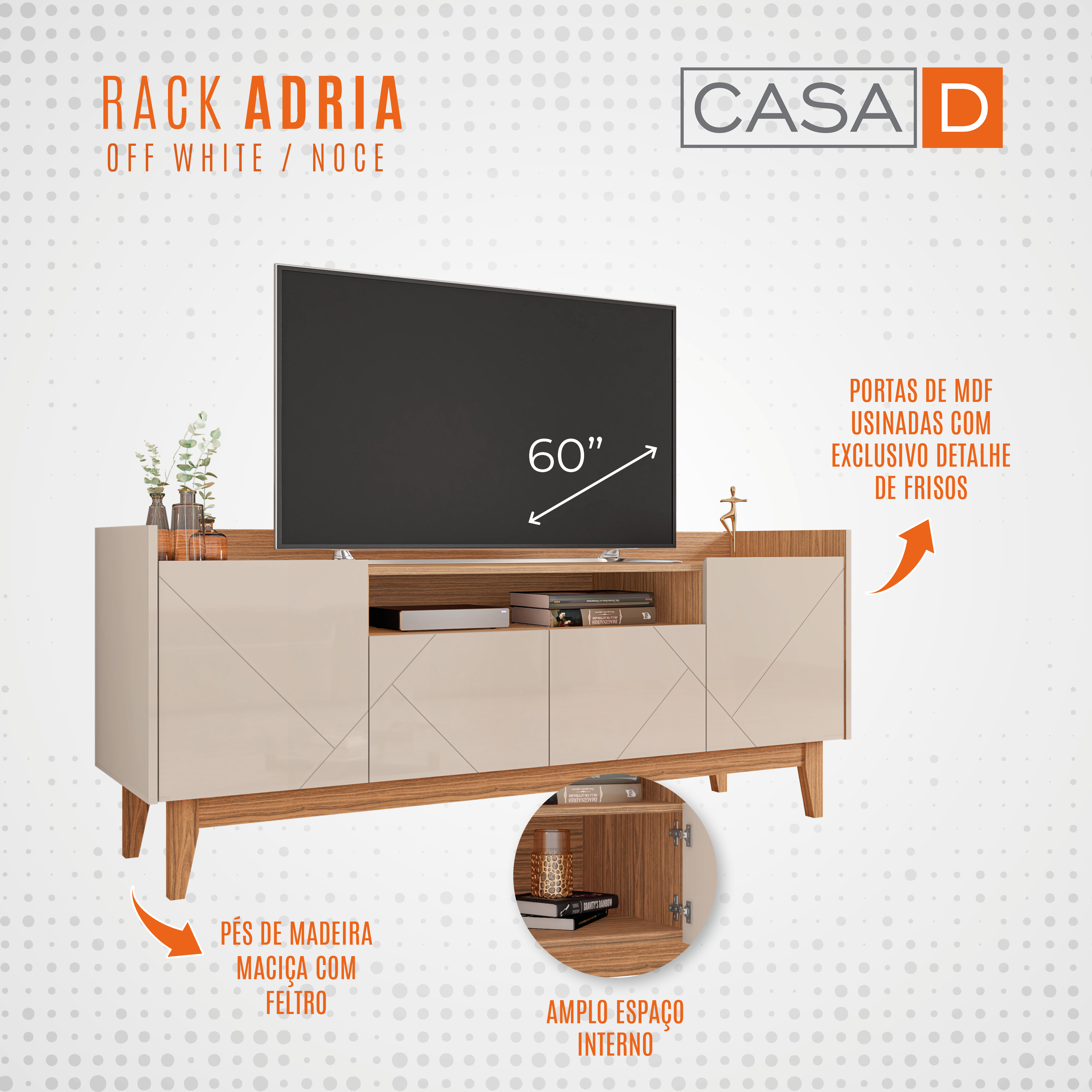 Rack Adria 4 PT Off White e Noce 158 cm
