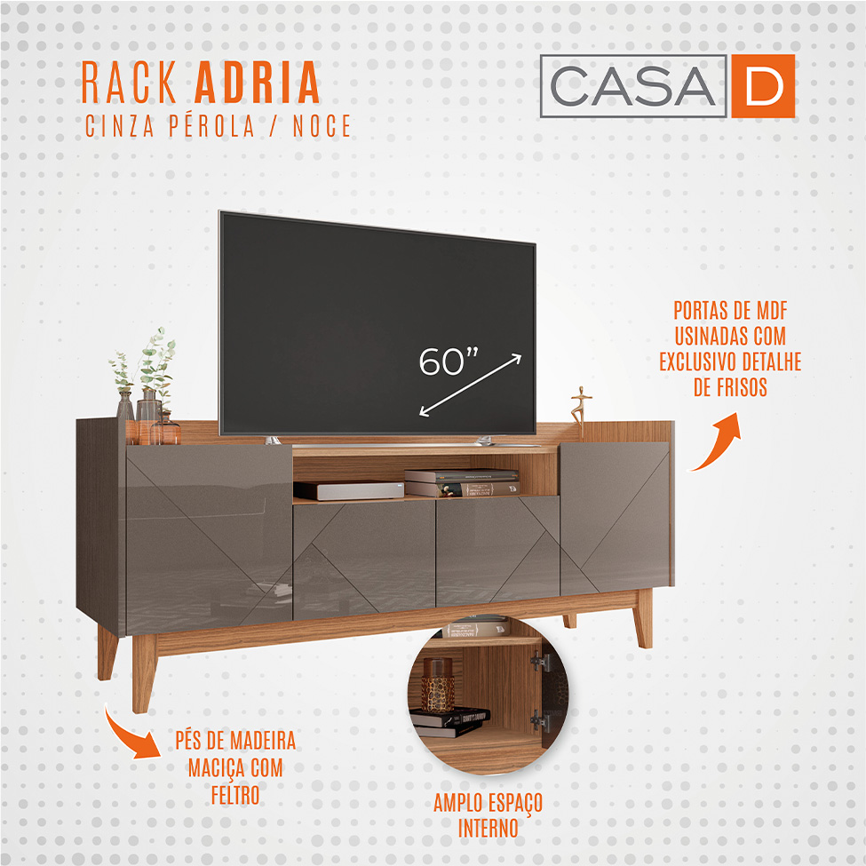 Rack Adria Cinza e Noce 158 cm