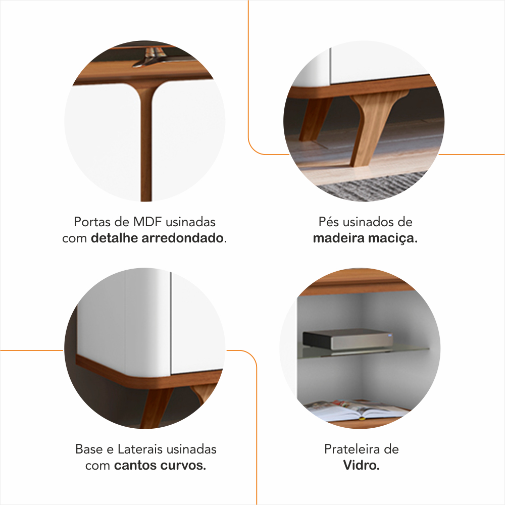 Rack Bancada Para TV 60 Pol 217 cm 11097 Cedro Branco DCASA