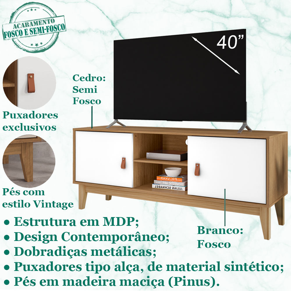 Rack Bancada Para Tv 40 Pol 135 Cm 011095 Cedro Branco DCASA