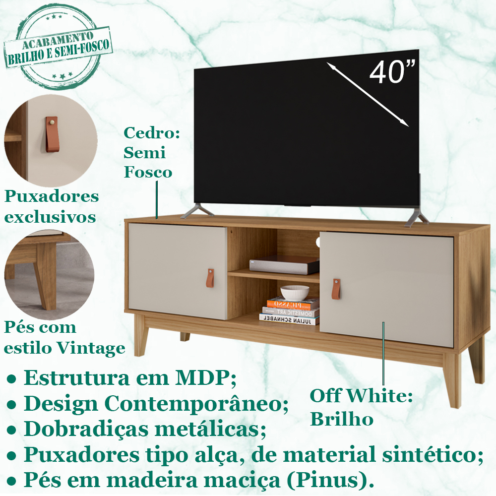 Rack Bancada Para Tv 40 Pol 135 Cm 011095 Cedro Off White DCASA