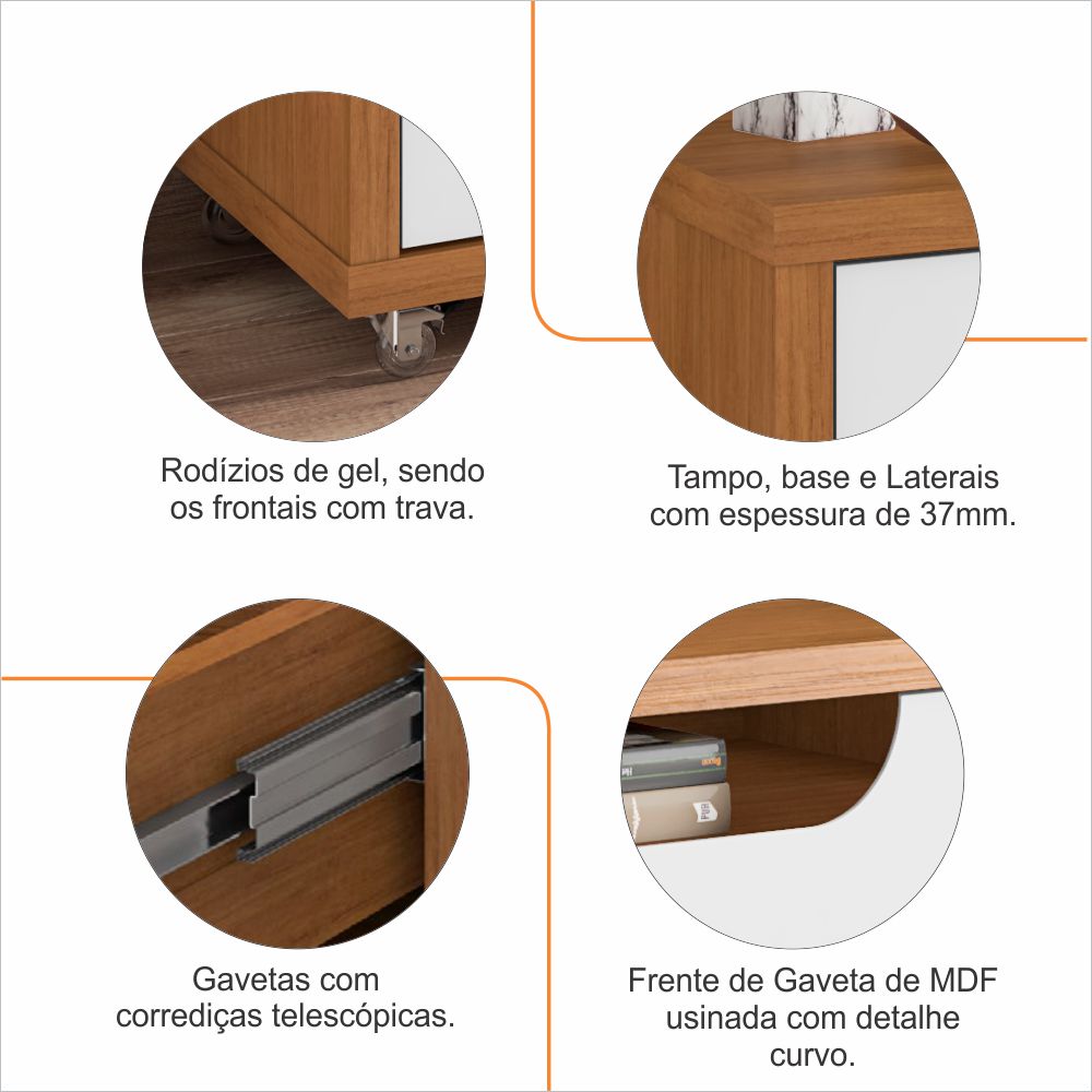 Rack Bancada Para Tv 60 Pol 160cm 11079 Cedro Branco DCASA