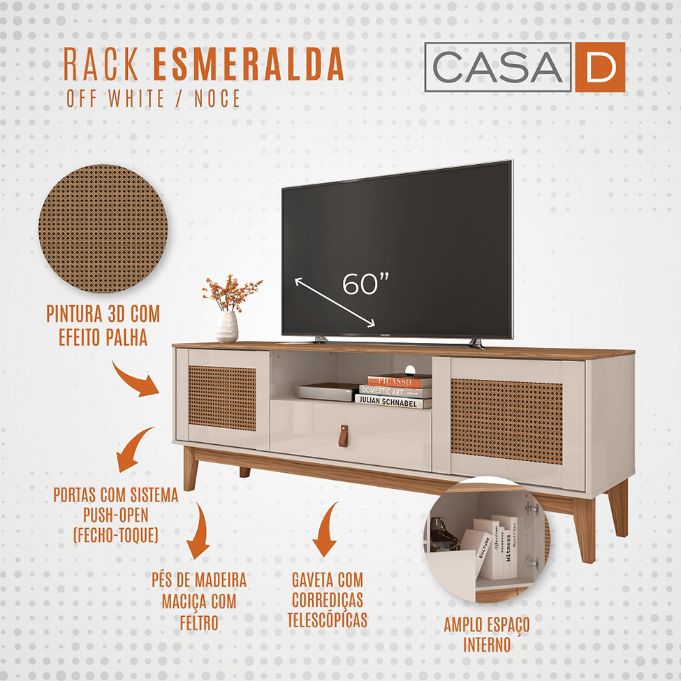 Rack Esmeralda Off White e Noce 160 cm