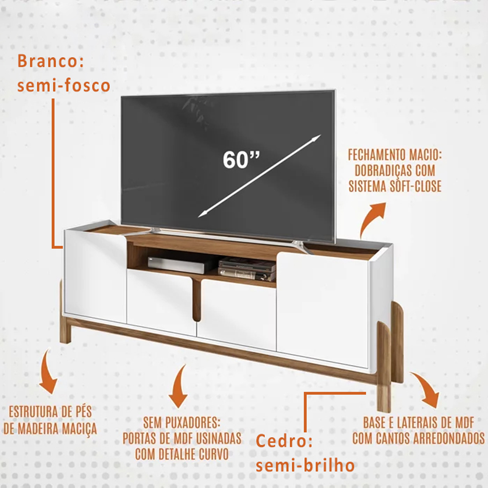 Rack Para Sala 170 cm 011080 Branco Cedro DCASA