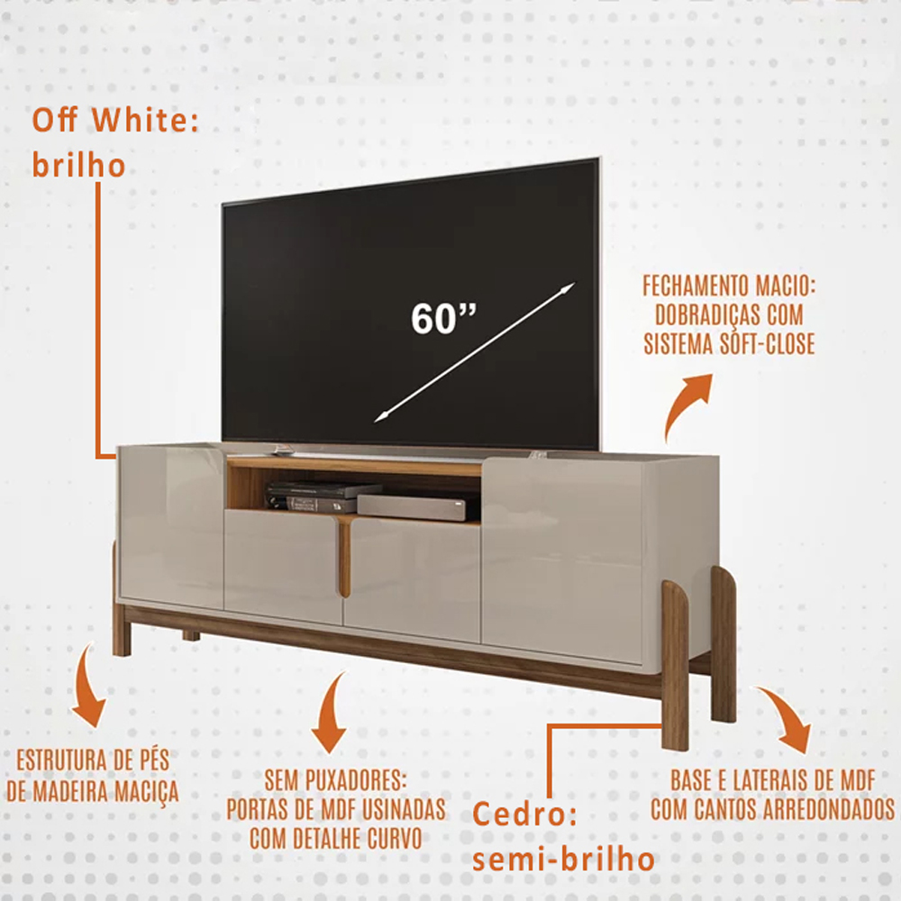 Rack Para Sala 170 cm 011080 Off White Cedro DCASA