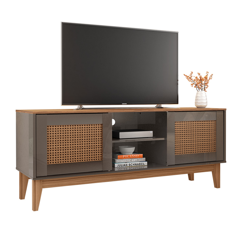 Rack Safira Cinza Pérola e Noce 135 cm