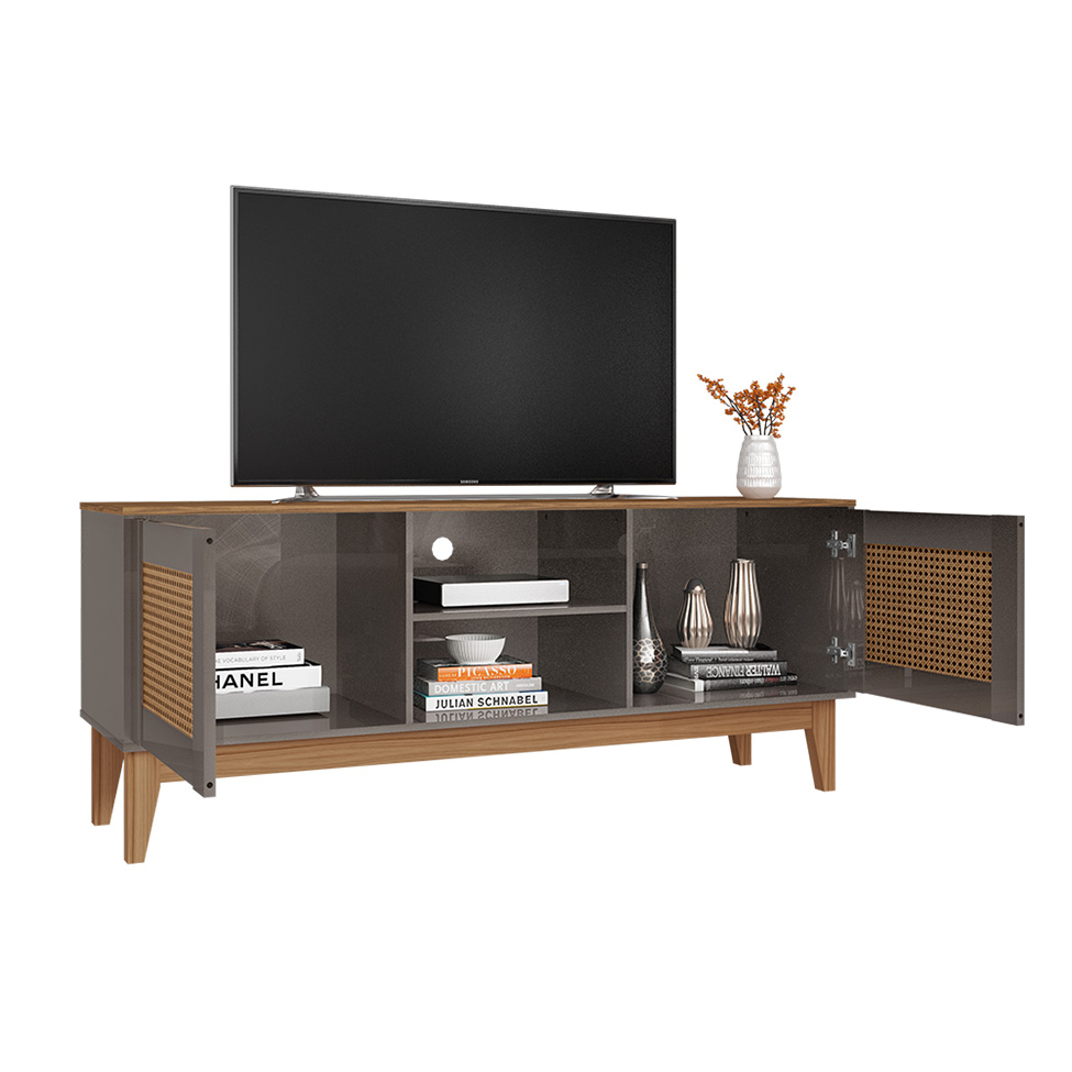Rack Safira Cinza Pérola e Noce 135 cm