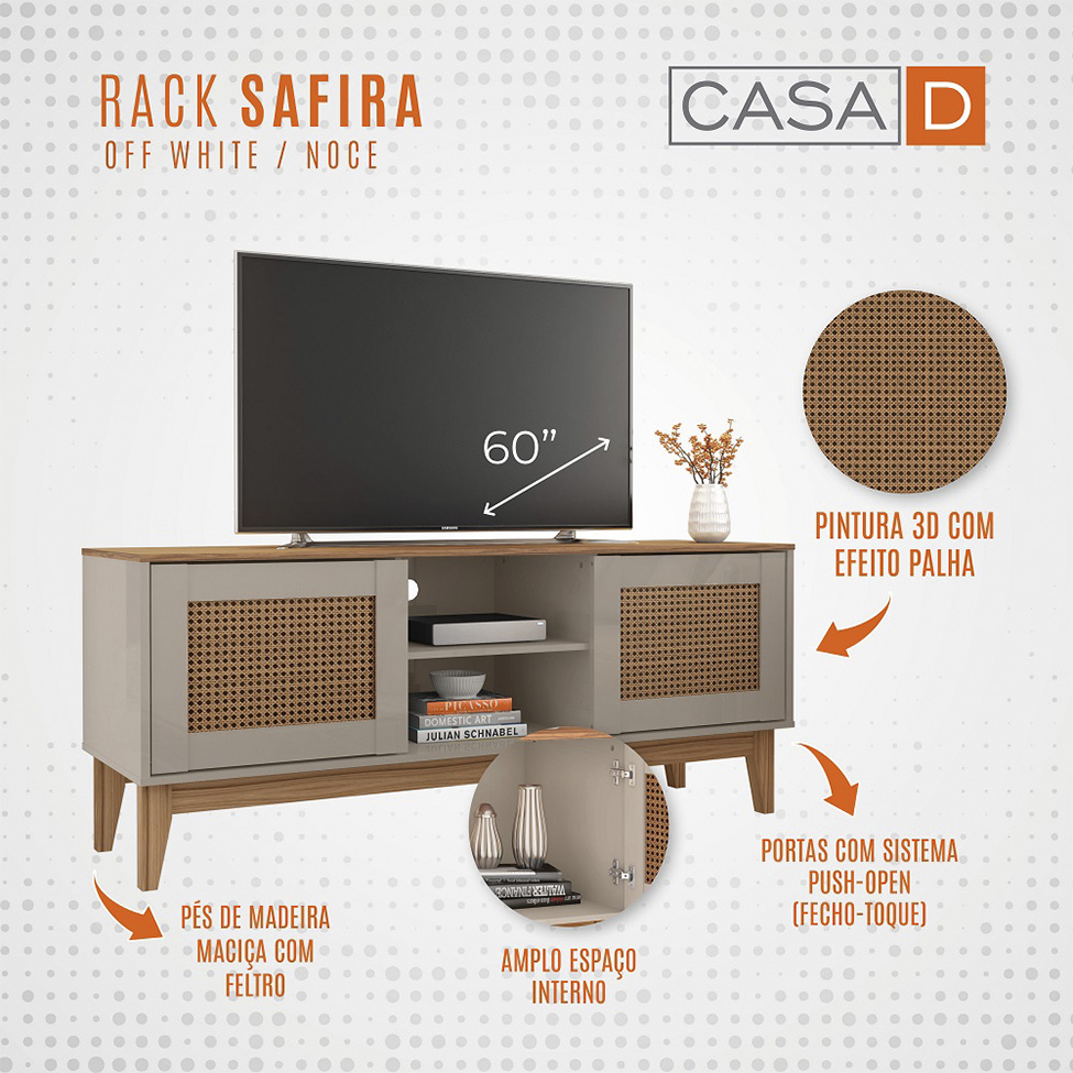 Rack Safira Off White e Noce 135 cm