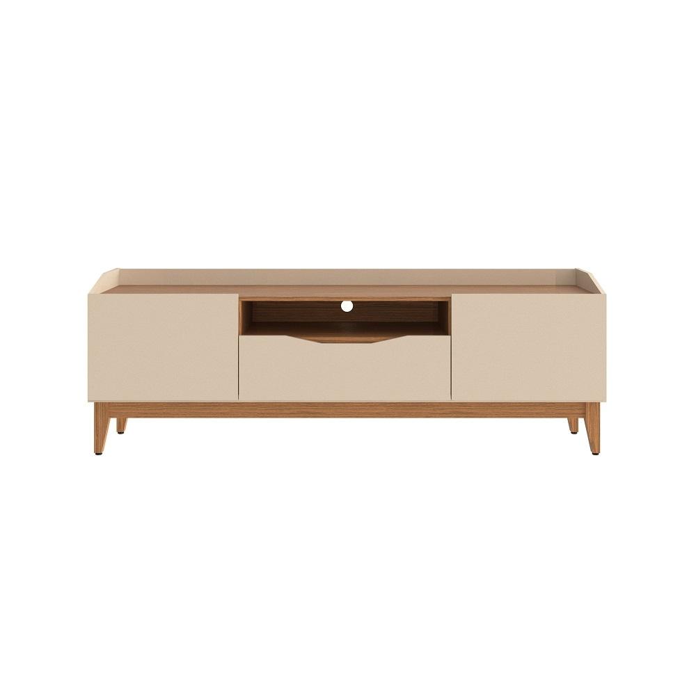 Rack Sala Ravena para TV até 60 Polegadas c/ Pés de Madeira  Off White/Noce