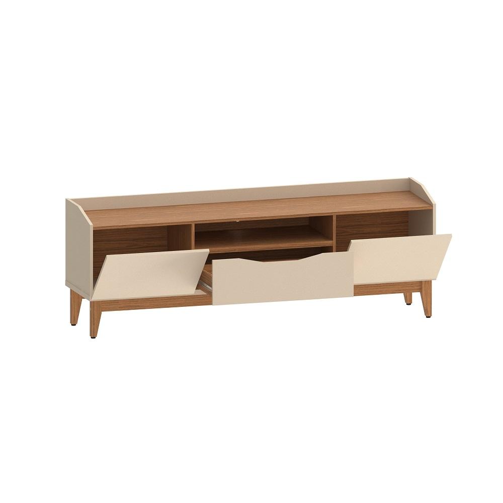 Rack Sala Ravena para TV até 60 Polegadas c/ Pés de Madeira  Off White/Noce