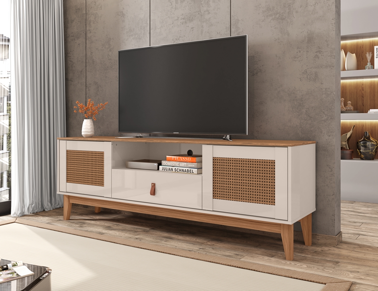 Rack para TV Havertz com Pintura Efeito Palha Off White/Noce