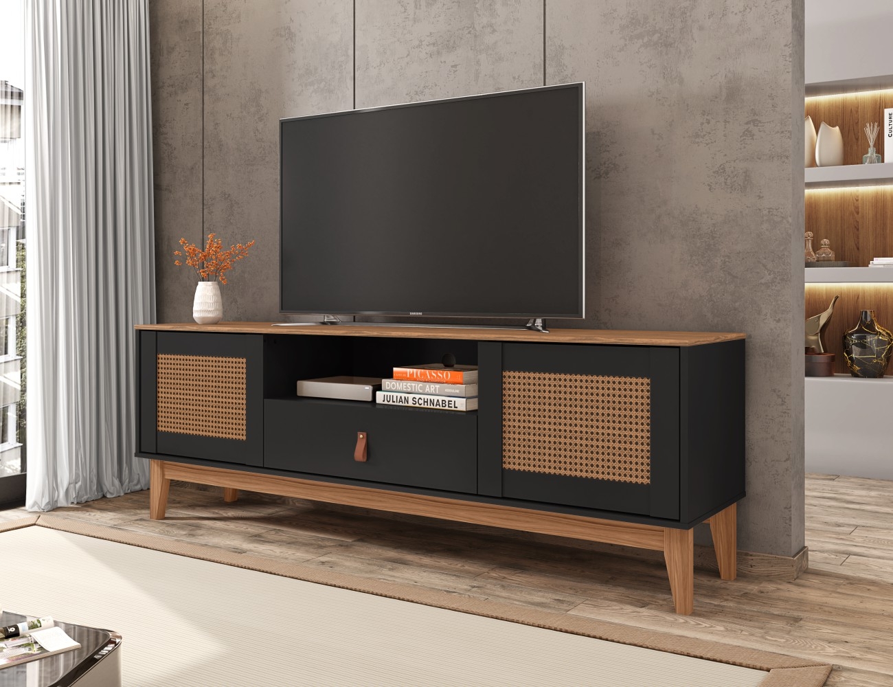 Rack para TV Isabela 1.6 Pintura Palha Preto Noce