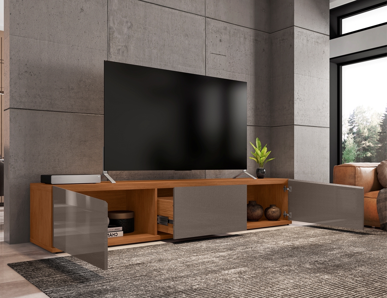 Rack para TV Lille Cinza Perola Noce