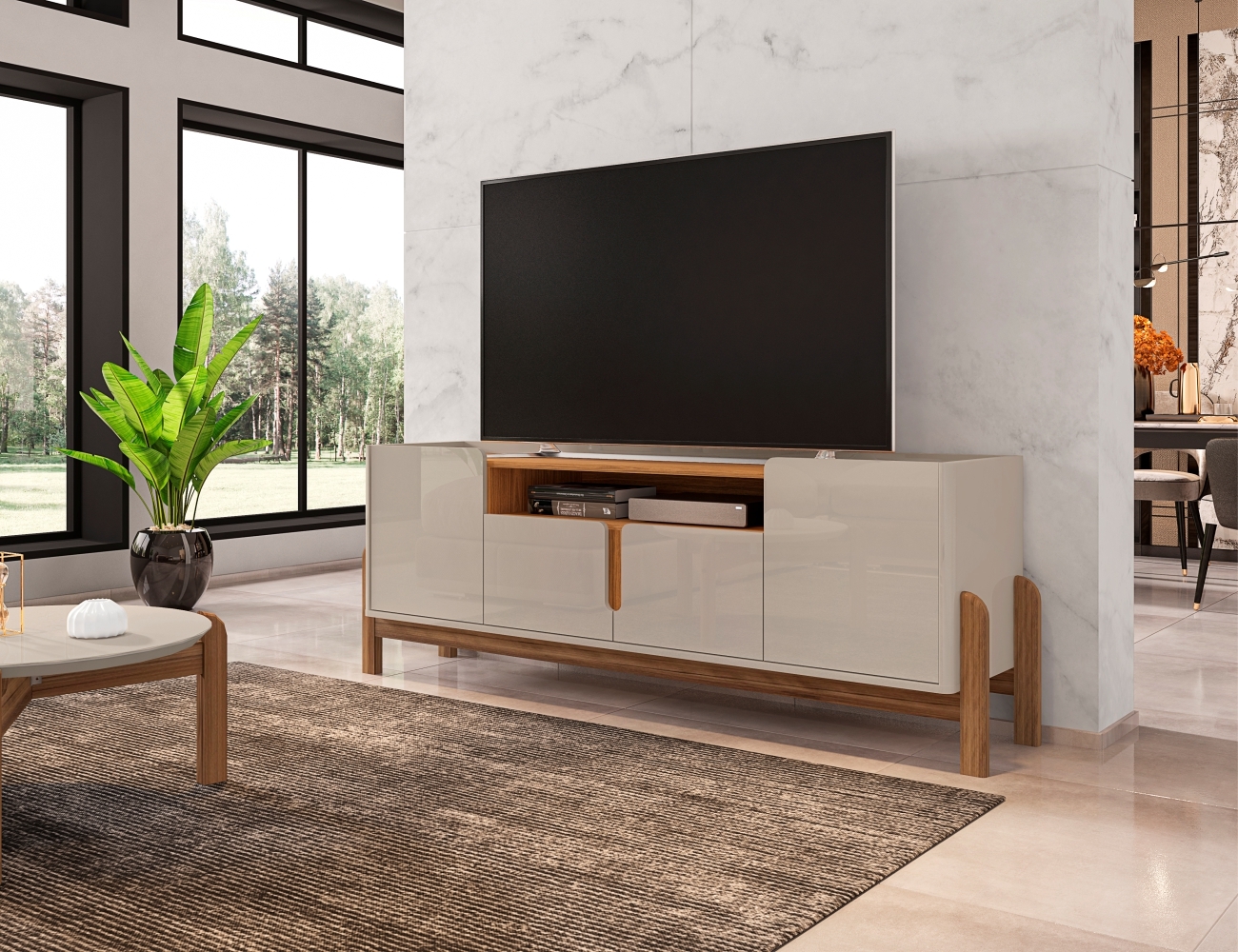Rack para TV Sue Off White Cedro 4 Portas