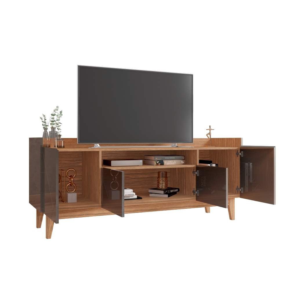 Rack para TV Viktor com Frisos nas Portas Cinza Noce