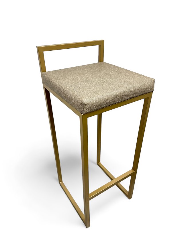Banqueta Alta Industrial Cozinha Bar Balcão Bistrô Quadro Estofado Bege Metalon Dourado. 75cm