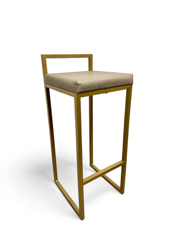 Banqueta Alta Industrial Cozinha Bar Balcão Bistrô Quadro Estofado Bege Metalon Dourado. 75cm