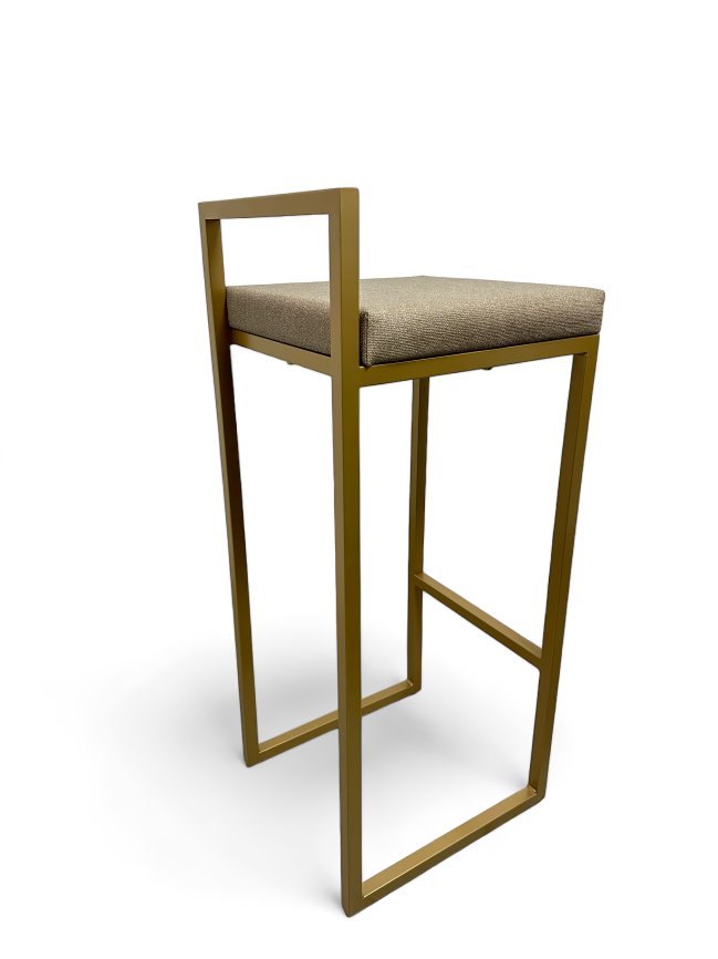 Banqueta Alta Industrial Cozinha Bar Balcão Bistrô Quadro Estofado Bege Metalon Dourado. 75cm
