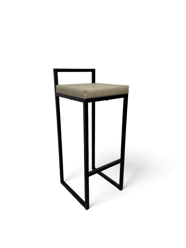 Banqueta Alta Industrial Cozinha Bar Balcão Bistrô Quadro Estofado Bege Metalon Preto. 75cm