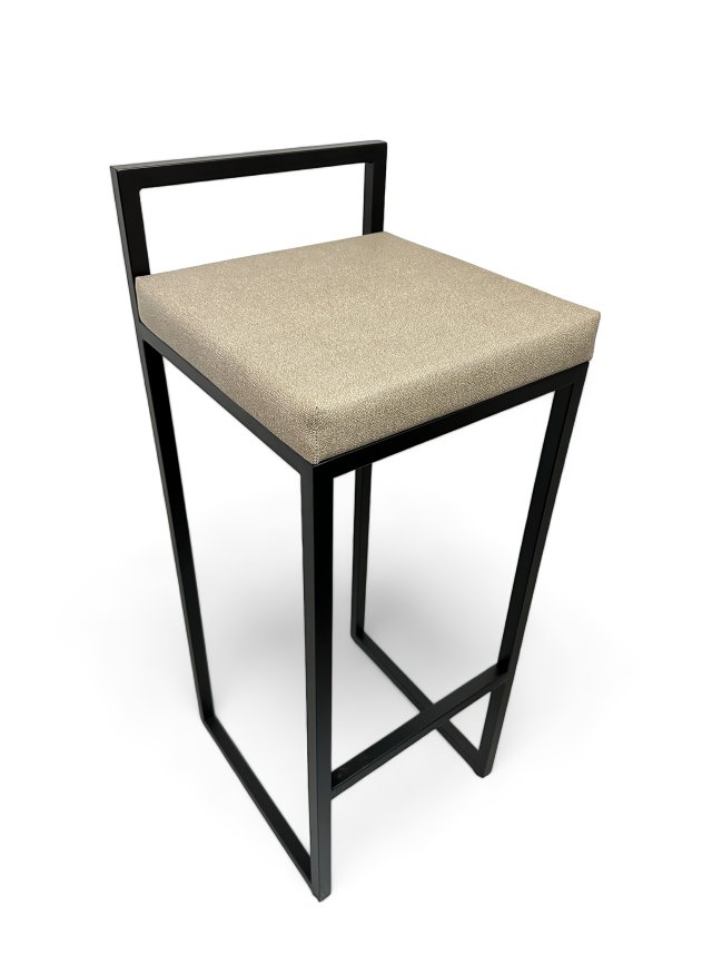 Banqueta Alta Industrial Cozinha Bar Balcão Bistrô Quadro Estofado Bege Metalon Preto. 75cm