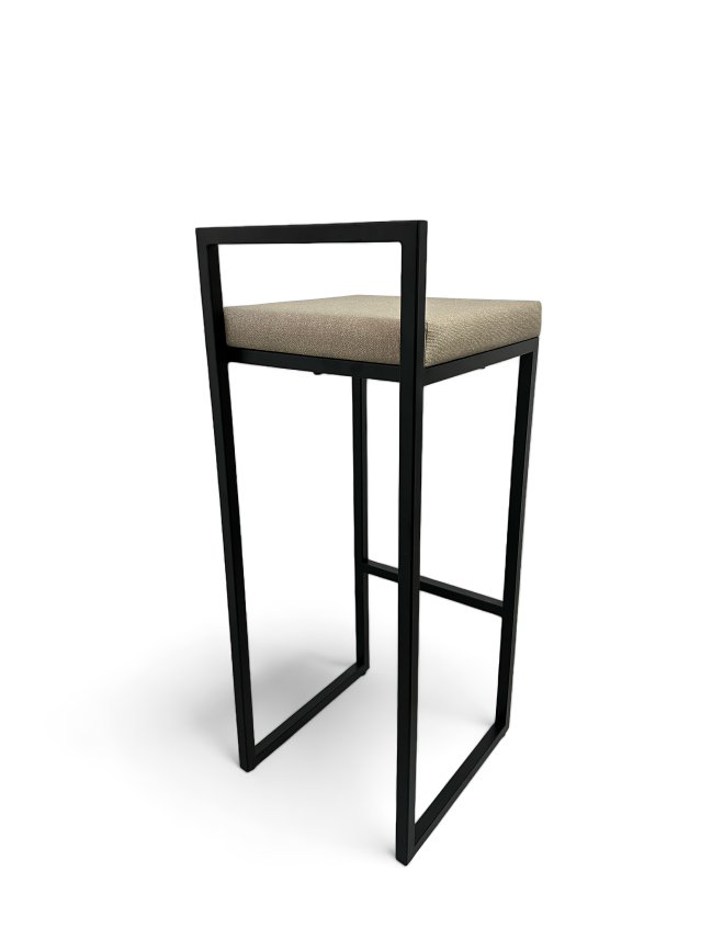 Banqueta Alta Industrial Cozinha Bar Balcão Bistrô Quadro Estofado Bege Metalon Preto. 75cm