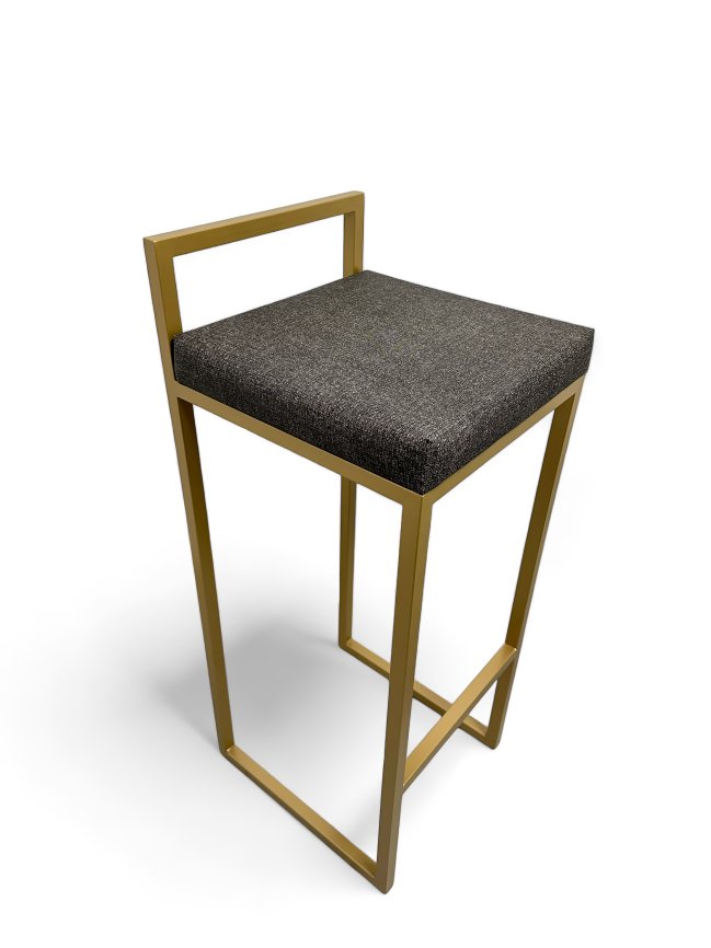 Banqueta Alta Industrial Cozinha Bar Balcão Bistrô Quadro Estofado Cinza Metalon Dourado. 75cm