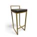 Banqueta Alta Industrial Cozinha Bar Balcão Bistrô Quadro Estofado Cinza Metalon Dourado. 75cm