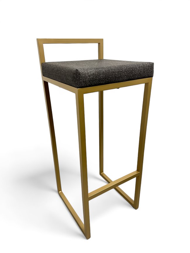 Banqueta Alta Industrial Cozinha Bar Balcão Bistrô Quadro Estofado Cinza Metalon Dourado. 75cm