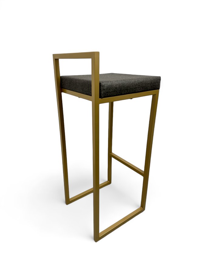 Banqueta Alta Industrial Cozinha Bar Balcão Bistrô Quadro Estofado Cinza Metalon Dourado. 75cm