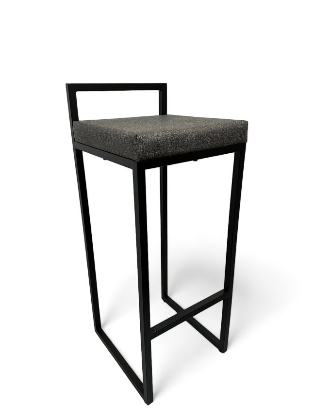 Banqueta Alta Industrial Cozinha Bar Balcão Bistrô Quadro Estofado Cinza Metalon Preto. 75cm