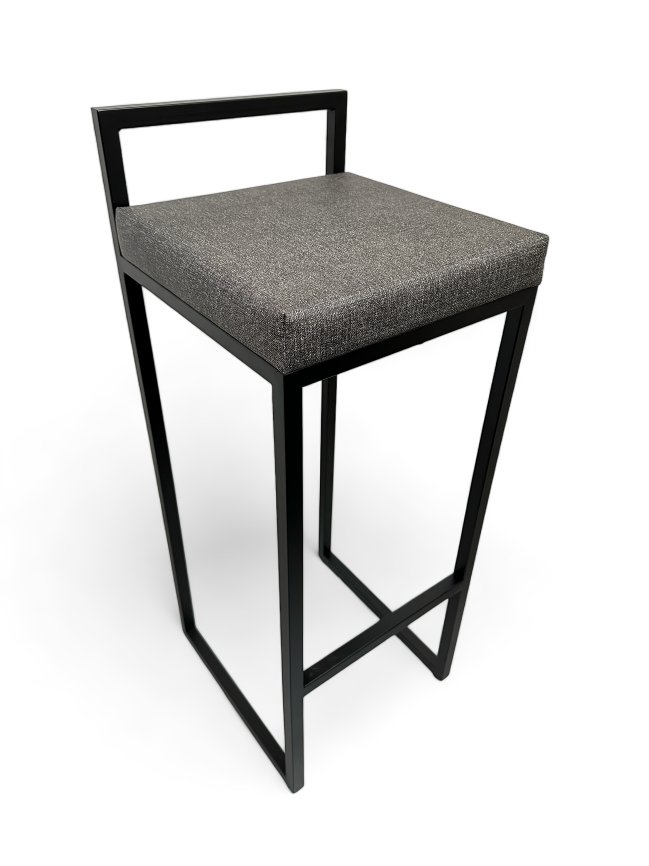 Banqueta Alta Industrial Cozinha Bar Balcão Bistrô Quadro Estofado Cinza Metalon Preto. 75cm