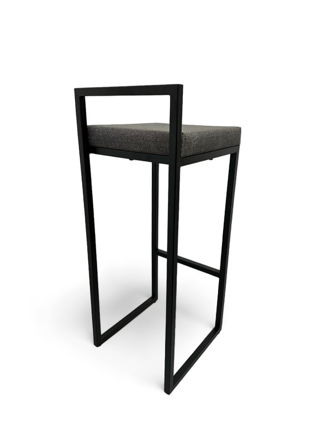 Banqueta Alta Industrial Cozinha Bar Balcão Bistrô Quadro Estofado Cinza Metalon Preto. 75cm